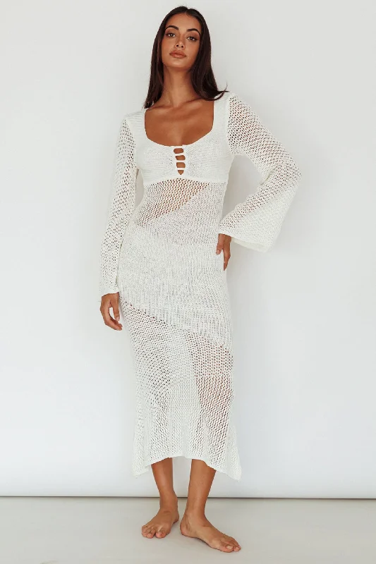 Classic pieces for a timeless wardrobe   Zizi Long Sleeve Crochet Maxi Dress White
