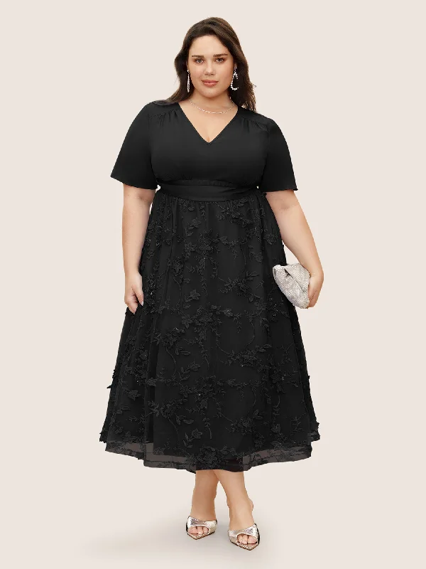 Stylish women’s clothing designed for comfort   Stereo Floral Embroidered Patchwork Mesh Dress