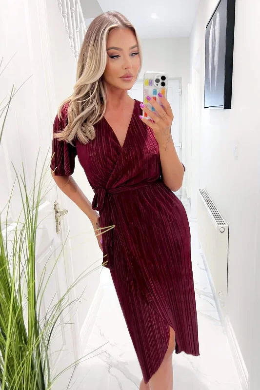 Premium quality women’s clothing at affordable prices   Trixie Wine Wrap Style Belted Midi Dress