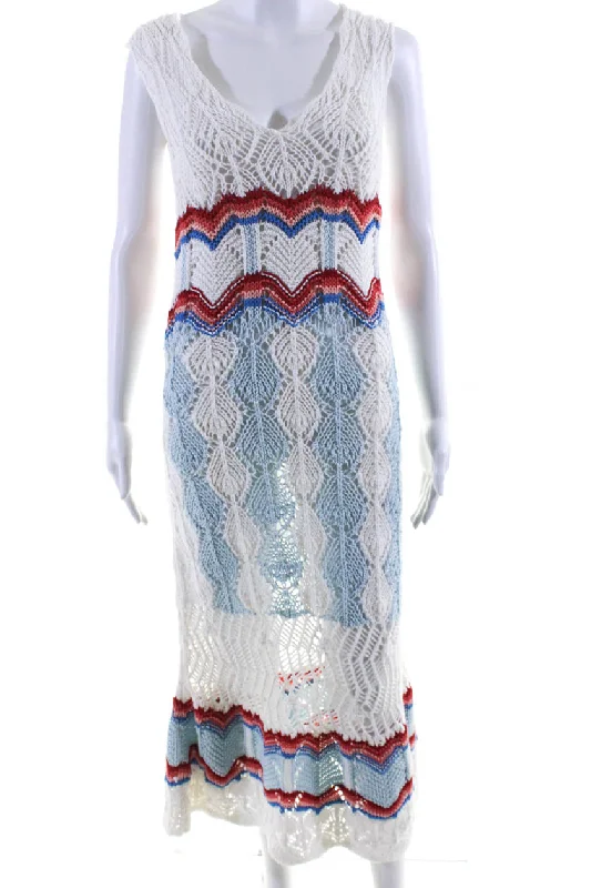 Comfortable yet stylish outfits for women on the go   PETER PILOTTO Womens V Neck Sleeveless Sweater Dress White Cotton
