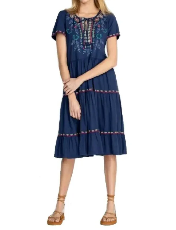Statement pieces for the confident woman   Sicilia Tiered Knit Dress in Navy