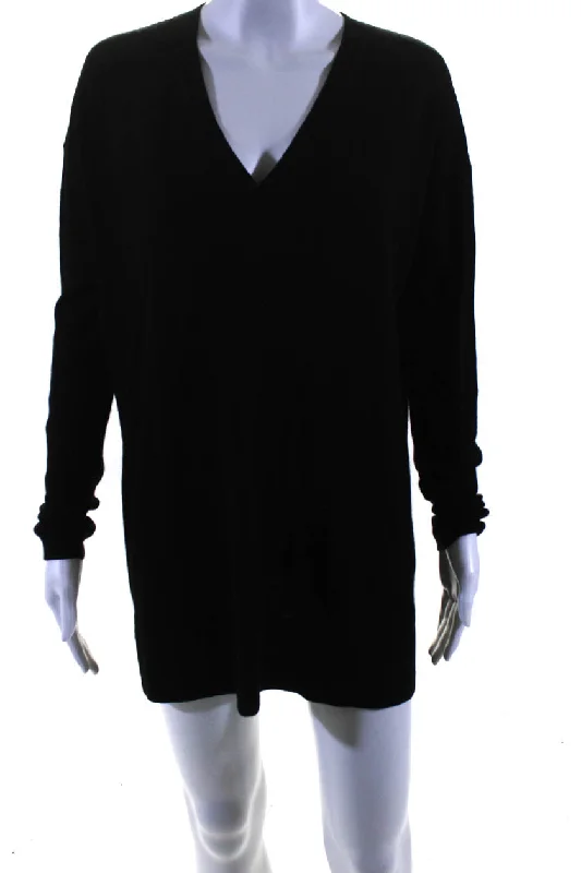 Casual outfits that elevate your style   The Row Womens Long Sleeve V Neck Mini Sweater Dress Black