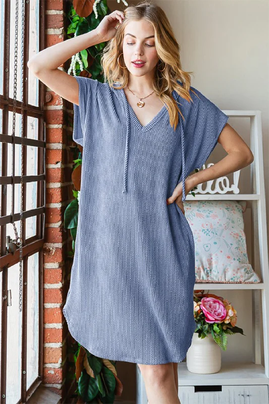 Fashion pieces that complement every woman’s style   Full Size Ribbed Short Sleeve Hooded Dress