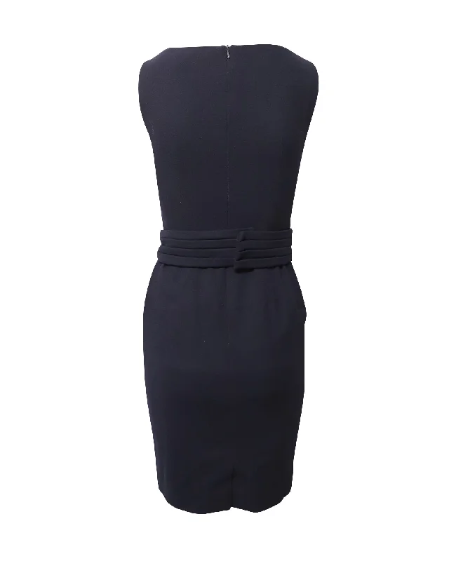 Affordable stylish women’s fashion collection   Goat Elena Belted Sleeveless Sheath Dress in Blue Acetate