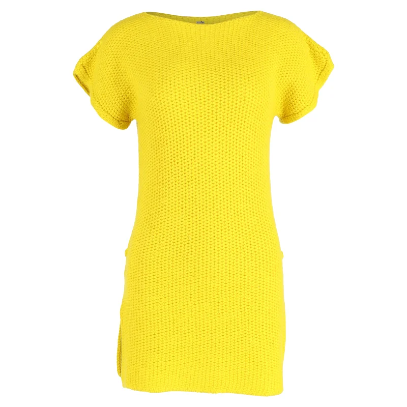 Stylish and comfortable outfits for women   Hermès Mini Crocheted Knit With Side Slit Dress in Yellow Wool