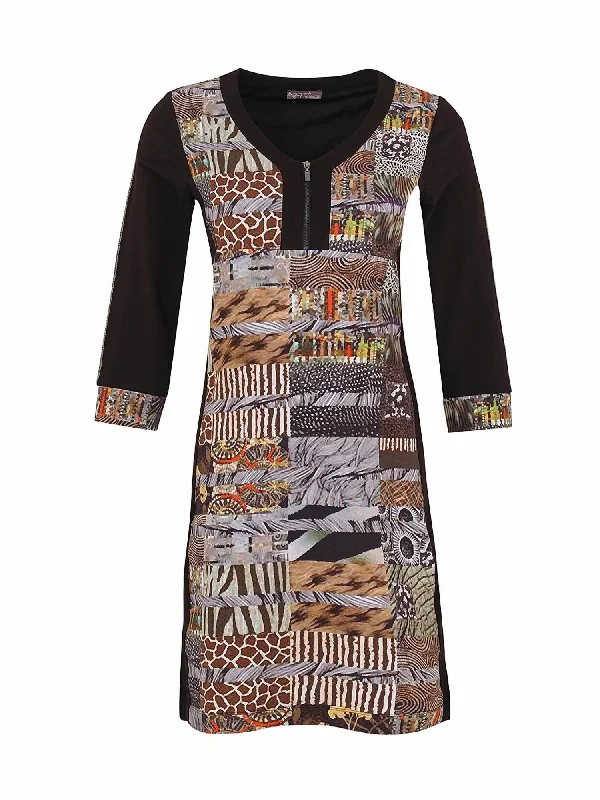 Elegant casual clothing for modern women   Womens Mixed Animal Print Dress In Red Black Quilt