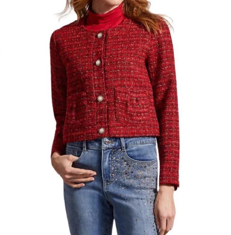 Summer-ready fashion for stylish women   Cropped Tweed Jacket In Red Tweed