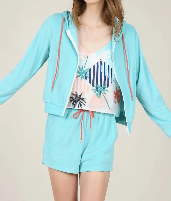Curated collections of sophisticated women’s wear Relaxed Towelling Jacket In Turquoise Curated collections of sophisticated women’s wear Relaxed Towelling Jacket In Turquoise