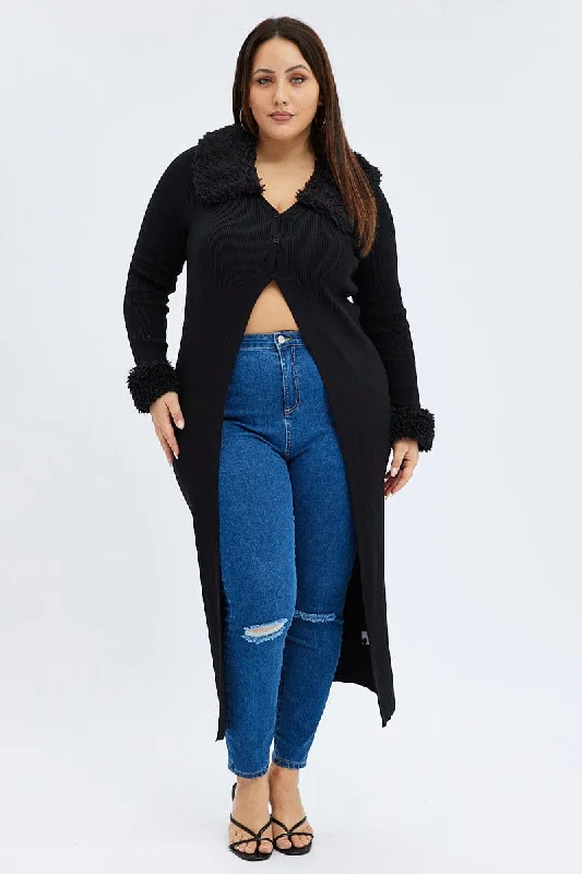 Elevate your look with premium women’s wear Black Longline Knit Cardigan Faux Fur Trim Ribbed Elevate your look with premium women’s wear Black Longline Knit Cardigan Faux Fur Trim Ribbed