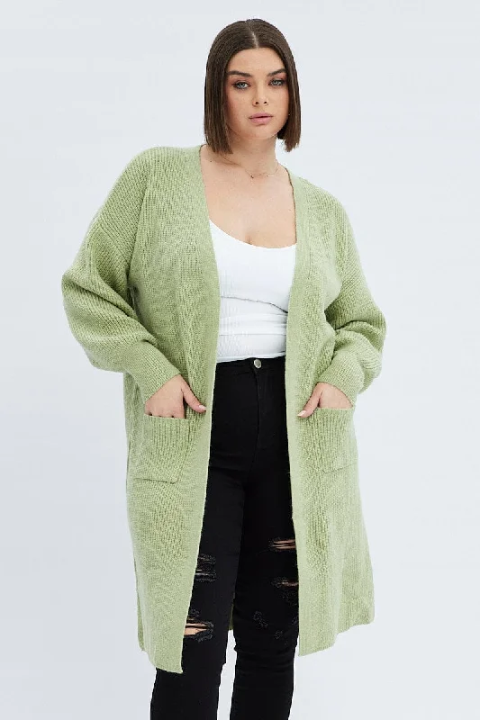 Effortlessly stylish outfits for the modern woman   Green Longline Knit Cardigan