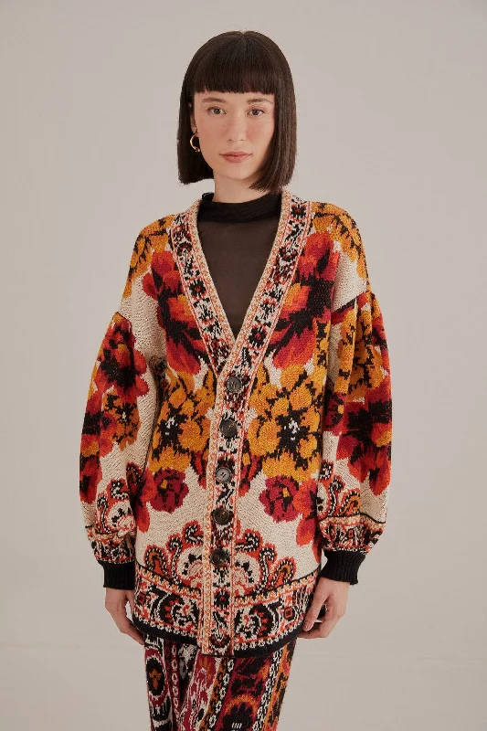 Refresh your closet with chic and comfy styles   Sand Winter Tapestry Knit Cardigan