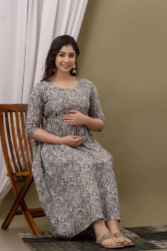 Trendy women’s clothing with a modern twist   Slate Paisely Charm Maternity  Feeding kurta