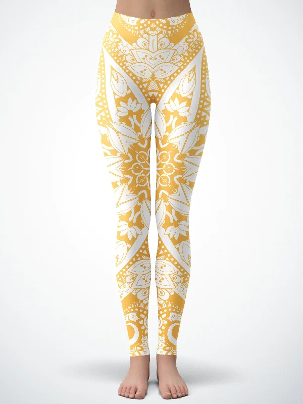 Casual outfits that elevate your style   Neon-Orange Lotus Mandala Tights